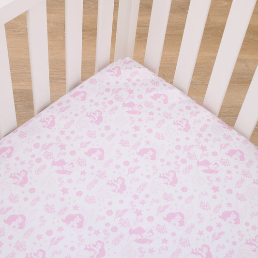 NoJo Disney The Little Mermaid Pink and White Ariel Cute by Nature Fitted Crib Sheet