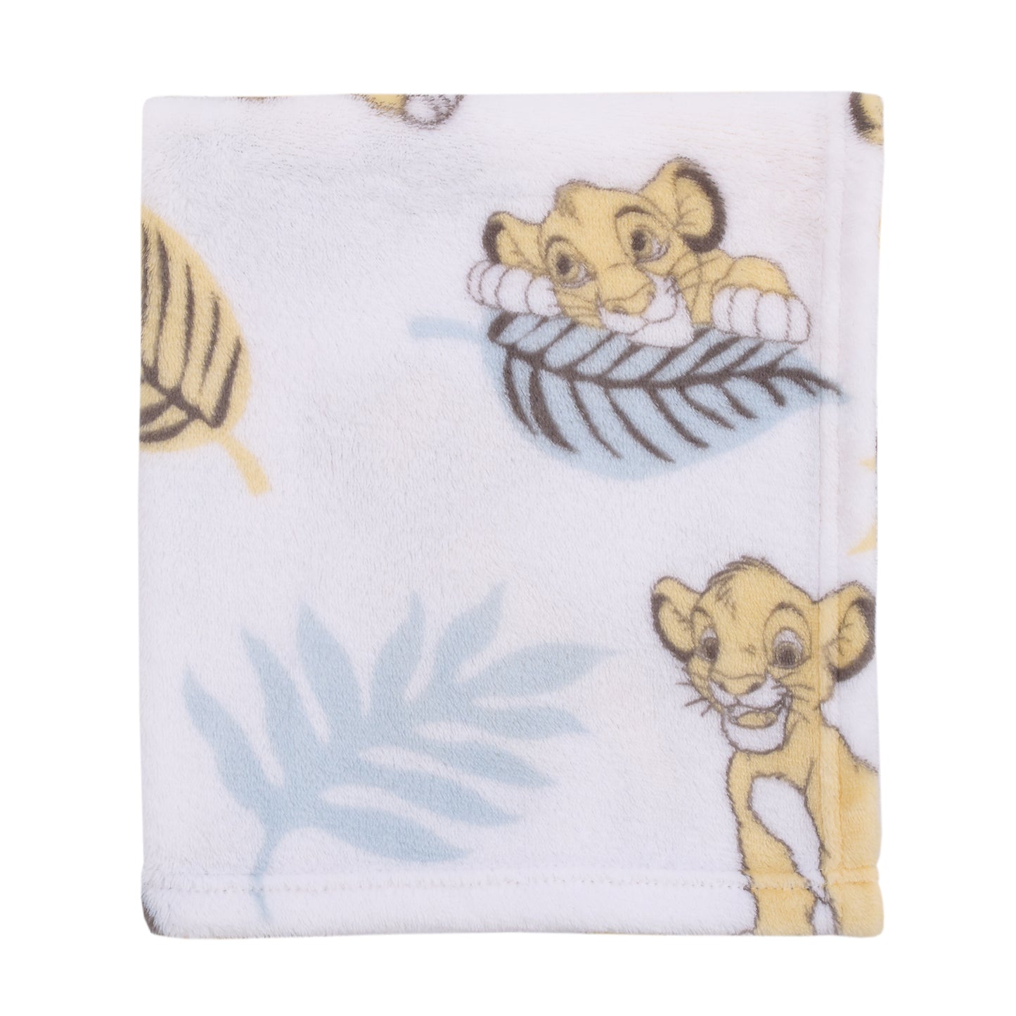 Disney Lion King Super Soft White, Yellow, Green Simba Leaves French Fiber Baby Blanket