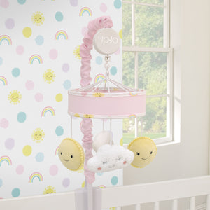 NoJo Happy Days Pink, Yellow and White Plush Sun and Clouds Musical Mobile