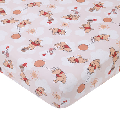 Disney Winnie the Pooh Tan, Red, and White Piglet, Balloons, and Hunny Pots Super Soft Nursery Fitted Crib Sheet