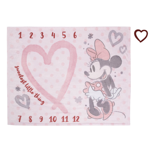 Disney Minnie Mouse Pink, Rose, Black and White Super Soft Milestone Baby Blanket