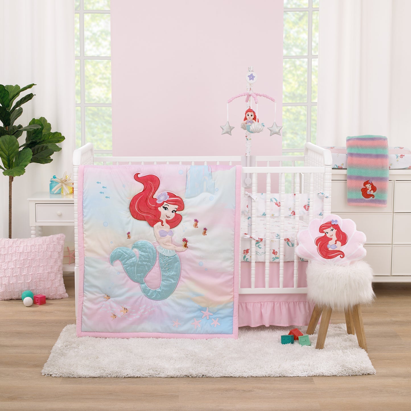 Disney Ariel Watercolor Wishes Aqua, White, and Orange Secure-Me Crib Liner