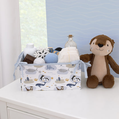 NoJo Arctic Adventure Light Blue, White, Taupe and Navy Whales, Walrus, and Otter 4 Piece Nursery Crib Bedding Set - Comforter, 100% Cotton Fitted Crib Sheet, Crib Skirt, and Storage Caddy