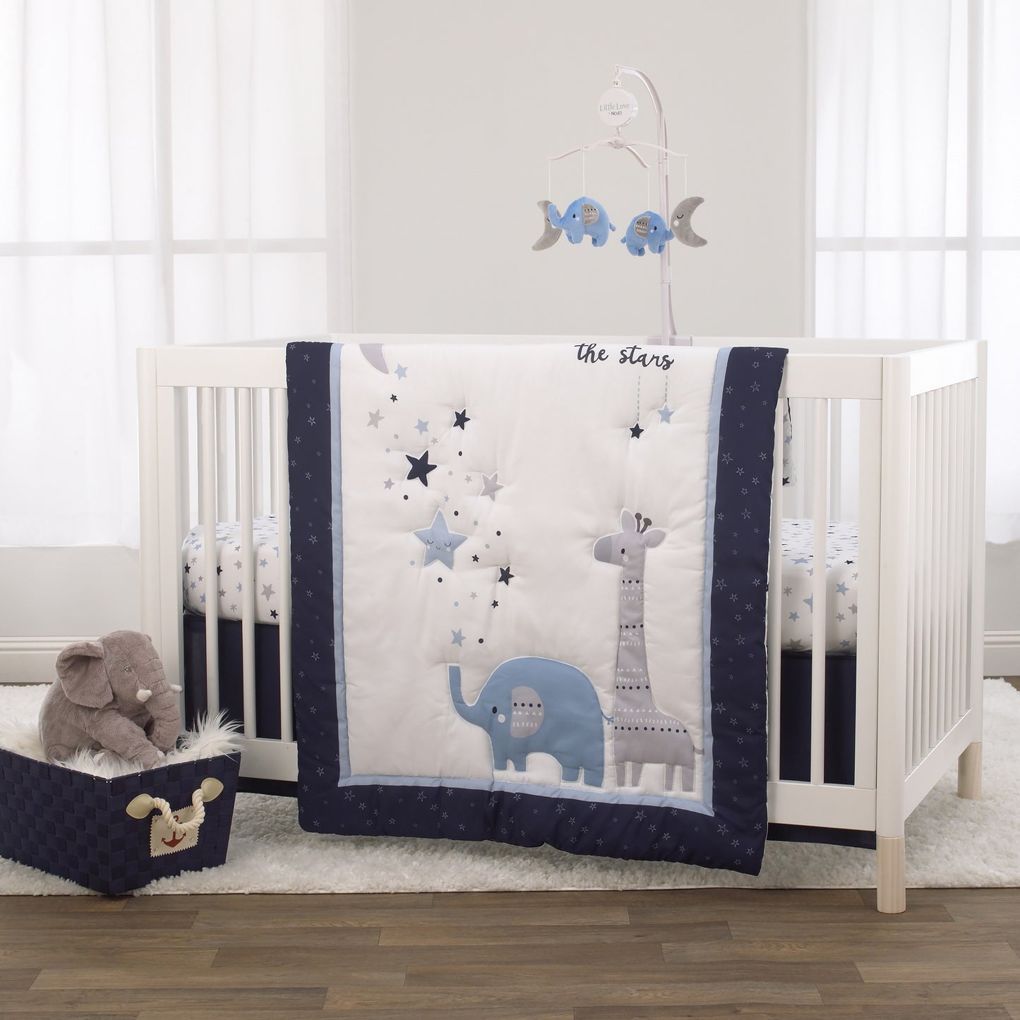 Little Love by NoJo Shine On My Love - Boy Stars Navy, Light Blue and White Fitted Crib Sheet