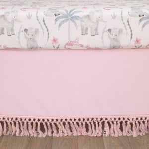 NoJo Tropical Princess Elephant /Jungle Pink and Green 4 Piece Crib Bedding Set - Comforter, Fitted Crib Sheet, Dust Ruffle and Storage