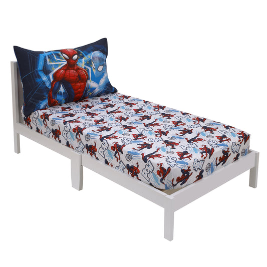 Marvel Spider-Man to the Rescue Red, White, and Blue 2 Piece Toddler Sheet Set - Fitted Crib Sheet, and Reversible Pillowcase