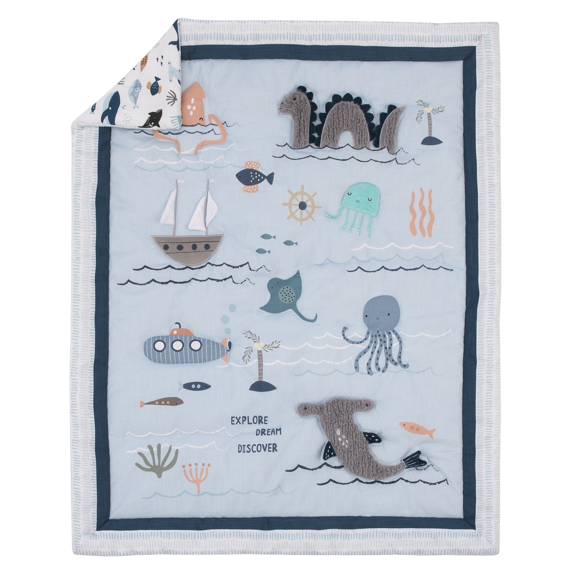 Explore Dream Discover Light Blue, Navy, Gray and Coral Ocean 4
