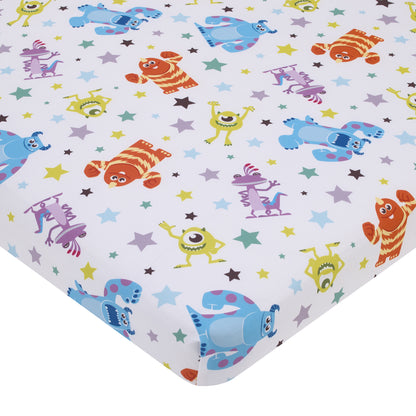 Disney Monsters Inc. Blue, Green, Orange and White, Sully and Mike Super Soft Nursery Fitted Mini Crib Sheet