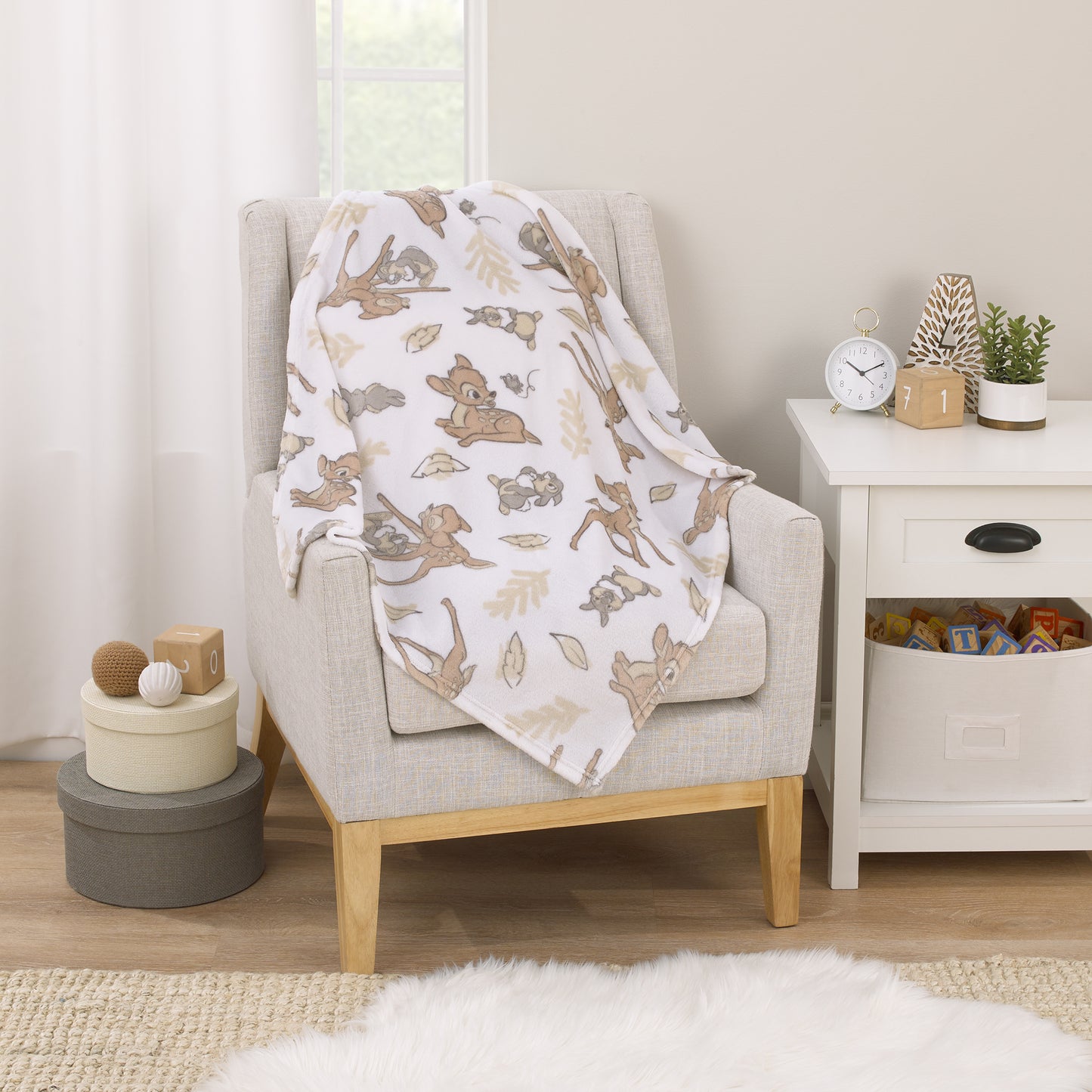 Disney B is for Bambi Tan, Gray, and White Super Soft Plush Baby Blanket