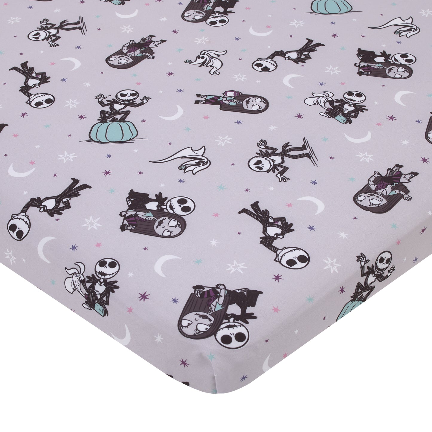 Disney Nightmare Before Christmas Gray, Black, White, and Blue, Jack Skellington Super Soft Nursery Fitted Mini Crib Sheet