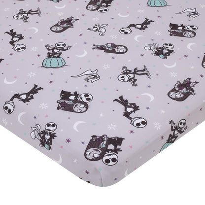 Disney Nightmare Before Christmas Gray, Black, White, and Blue, Jack Skellington Super Soft Nursery Fitted Mini Crib Sheet