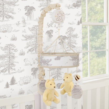 Disney Classic Pooh Hunny Fun with Bees and Honeypot Taupe Musical Mobile