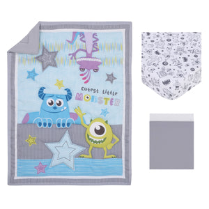 Disney Monsters, Inc. Cutest Little Monster Turquoise, Green, Purple, and Gray, Sully, Mike, and Randall 3 Piece Nursery Crib Bedding Set - Comforter, Fitted Crib Sheet, and Crib Skirt