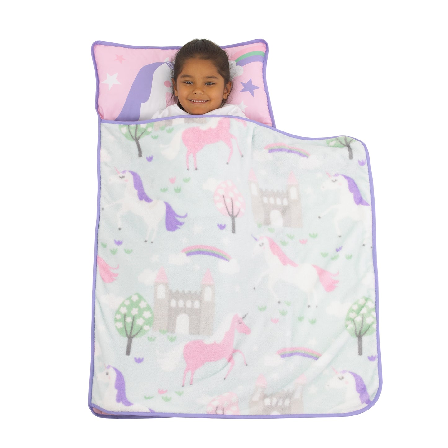 Everything Kids Pink and Aqua Unicorn Toddler Nap Mat with Pillow and Blanket