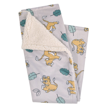 Disney Lion King Ivory, Teal, Sage and Gold Simba Future King Super Soft Sherpa Baby Blanket