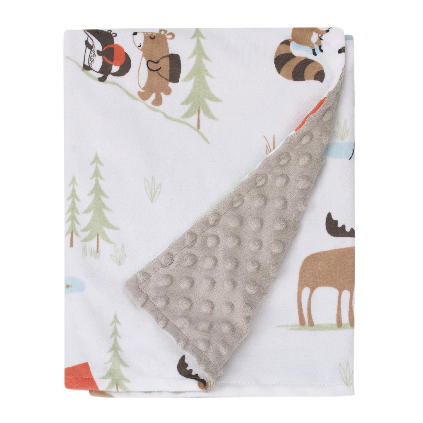 Little Love by NoJo Camping White, Gray, and Orange Moose, Tents, and Fishing Super Soft Baby Blanket