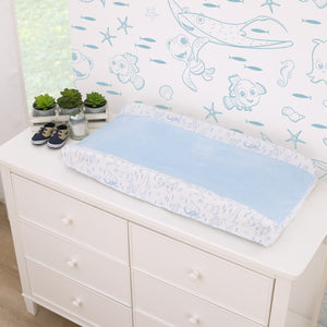 Disney Finding Nemo Cutest Little Catch Light Blue, and White Contoured Changing Pad Cover