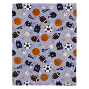 Everything Kids Sports Gray, Navy, Orange, and Brown Super Soft Toddler Blanket