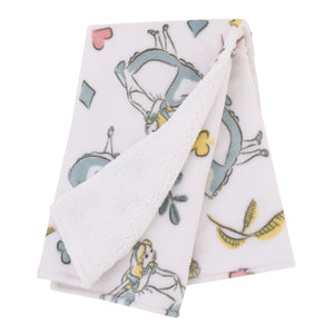Disney Alice in Wonderland Light Blue, Pink, Yellow, and White Super Soft Plush Sherpa Baby Blanket