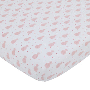 NoJo Tropical Flamingo Pink & White 100% Cotton 4 Piece Nursery Crib Bedding Set - Embroidered Quilt, Fitted Sheet, Dust Ruffle, and Diaper Stacker