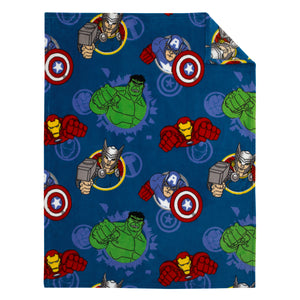 Marvel Avengers Fight the Foes Blue, Red, Green Hulk, Iron Man, Thor, Captain America Super Soft Toddler Blanket