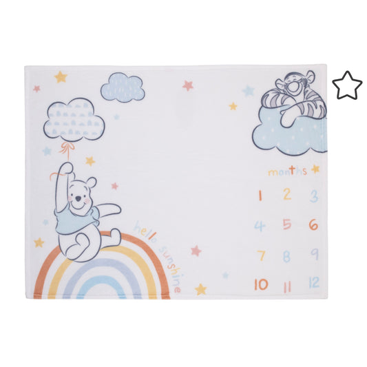 Disney Winnie The Pooh Multi Rainbow and White Super Soft Milestone Baby Blanket