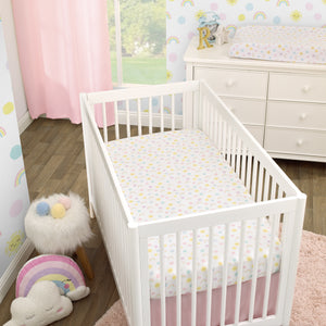 NoJo Happy Days Multicolored Rainbows and Suns 100% Cotton Nursery Fitted Crib Sheet.
