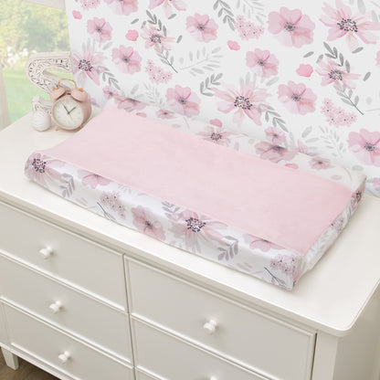 Little Love by NoJo Beautiful Blooms Pink, White, and Grey Floral Super Soft Changing Pad Cover