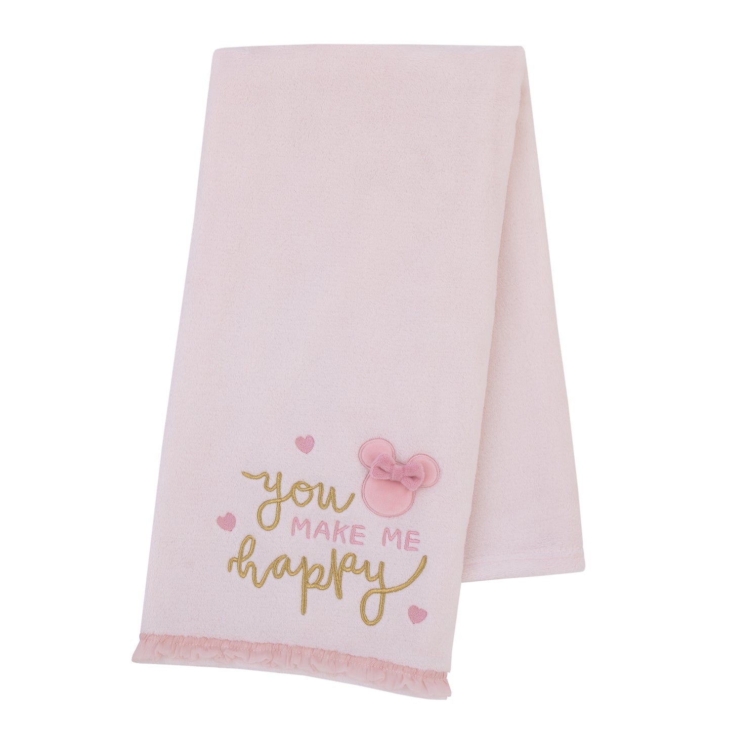 Disney Minnie Mouse My Happy Place Pink Super Soft Appliqued Baby Blanket