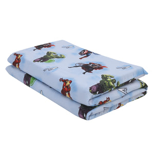 Marvel Avengers Fight the Foes Blue, Red, and Green Hulk, Iron Man, Thor, Captain America Preschool Nap Pad Sheet