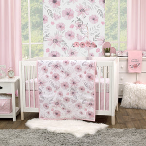 Beautiful Blooms Pink, White, and Grey Floral Super Soft Changing Pad Cover