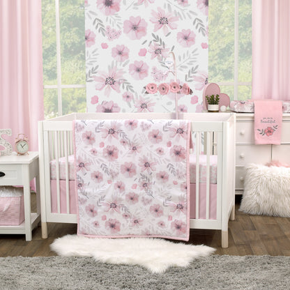 Little Love by NoJo Beautiful Blooms Pink, White, and Grey Floral Super Soft Changing Pad Cover