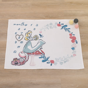 Disney Alice in Wonderland White, Pink, and Blue Cheshire Cat Super Soft Photo Op Milestone Baby Blanket