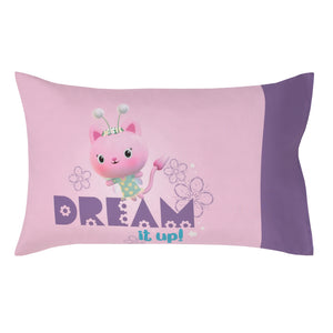 DreamWorks Gabby's Dollhouse Dream It Up Pink and Purple Kitty Fairy 2 Piece Toddler Sheet Set - Fitted Bottom Sheet and Reversible Pillowcase