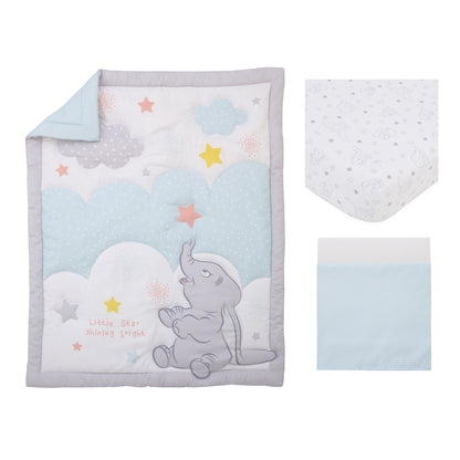 Disney Dumbo - Shine Bright Little Star Aqua, Grey, Yellow and Orange 3 Piece Nursery Crib Bedding Set - Comforter, Fitted Crib Sheet, Dust Ruffle