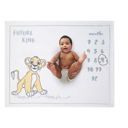 Disney Lion King Simba White, Tan, and Grey Super Soft Milestone Baby Blanket