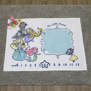 Disney Princess White, Pink, Yellow and Aqua Super Soft Milestone Baby Blanket