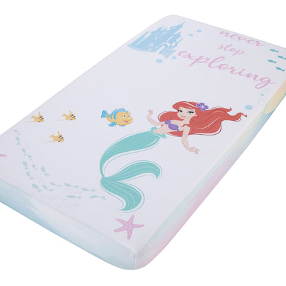 Disney Ariel Watercolor Wishes Aqua, Pink and White Never Stop Exploring 100% Cotton Photo Op Fitted Crib Sheet