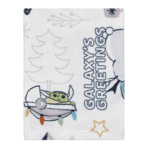 Mandalorian White and Blue Galaxy's Greetings The Child Christmas Holiday Toddler Blanket