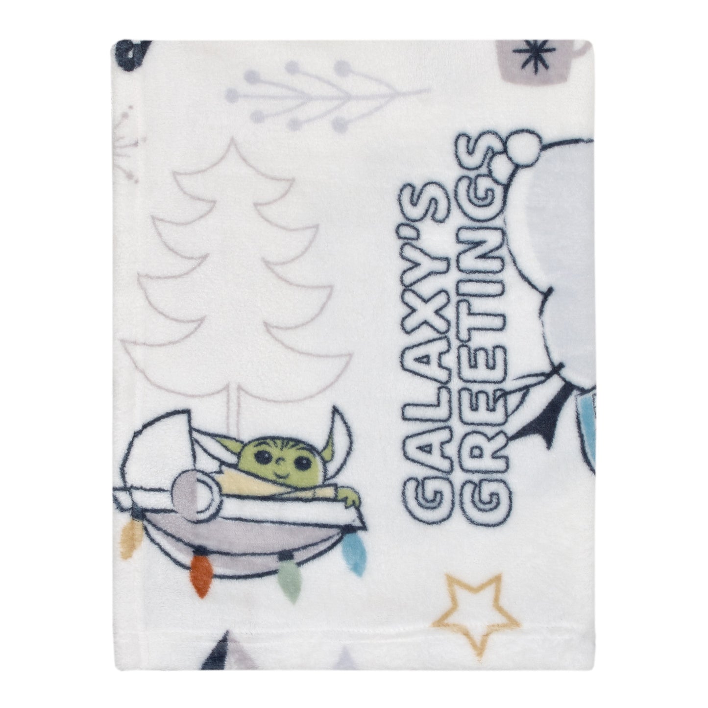 Star Wars Mandalorian White and Blue Galaxy's Greetings The Child Christmas Holiday Toddler Blanket