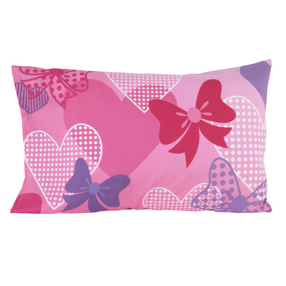 Disney Minnie Mouse Pink and Purple Hearts and Bows 2 Piece Toddler Sheet Set - Fitted Sheet and Reversible Pillowcase