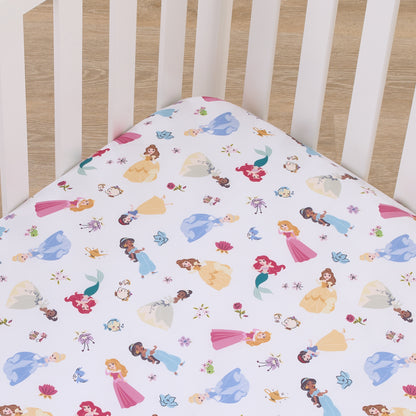 Disney Princess Pink, Blue, Yellow, and White Super Soft Nursery Fitted Crib Sheet