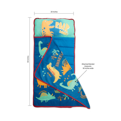 NoJo Dinosaurs Toddler Nap Mat - Includes Attached Pillow and Fleece Blanket