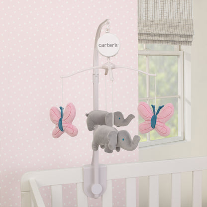 Carter's Floral Elephant Pink and Gray Butterfly Musical Mobile