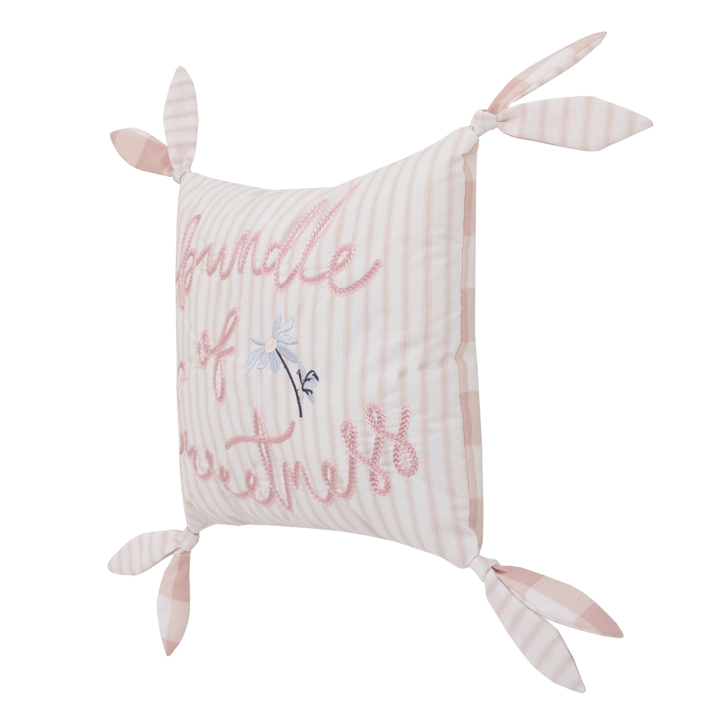 NoJo Farmhouse Chic Pink and White Stripe "Bundle of Sweetness" Decorative Throw Pillow with Knotted Ties