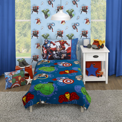 Marvel Avengers Fight the Foes Blue, Red, Green Hulk, Iron Man, Thor, Captain America Super Soft Toddler Blanket