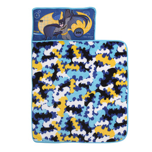 Warner Bros  Batman Blue, Grey, Yellow and Black Preschool Toddler Nap Mat with Pillow, Blanket and Name Tag