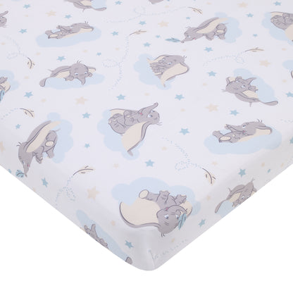 Disney Dumbo Light Blue, Gray, and White Super Soft Nursery Fitted Mini Crib Sheet