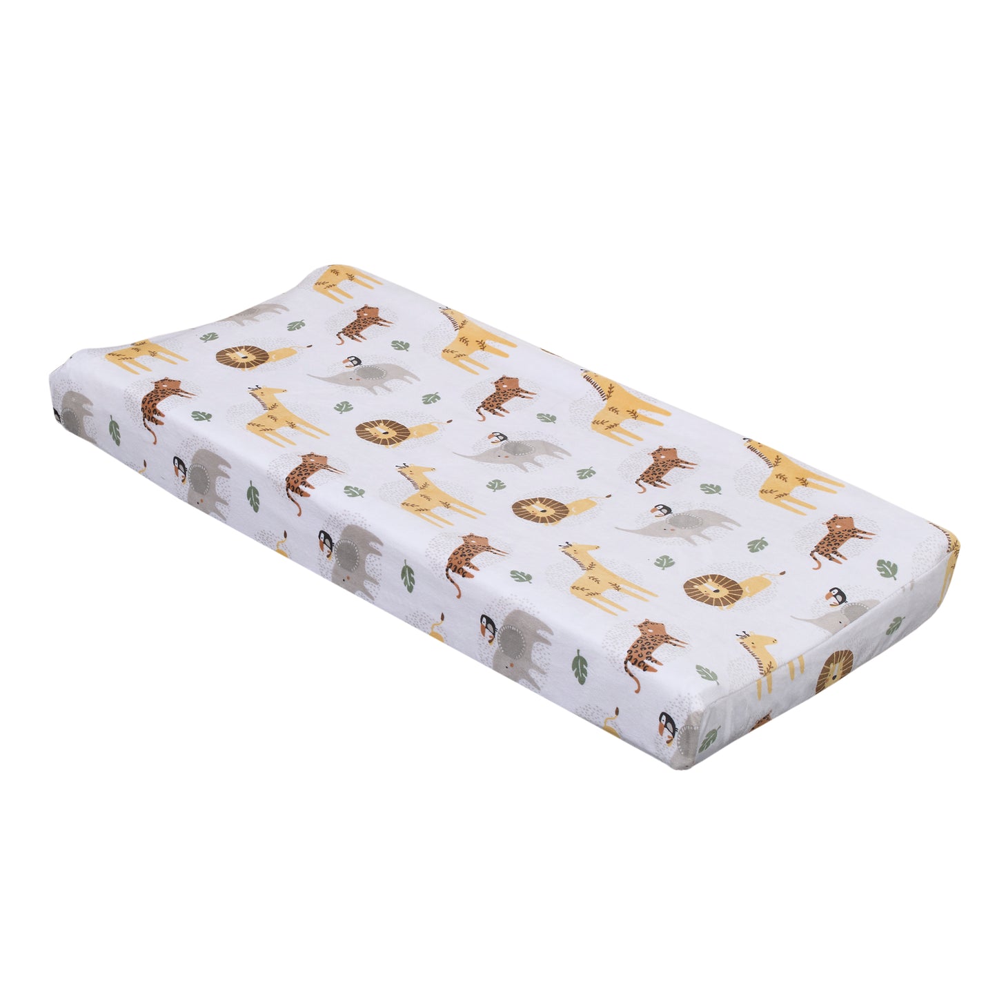 NoJo Jungle Trails Grey, Gold, Green and White Super Soft Animal Print Changing Pad Cover