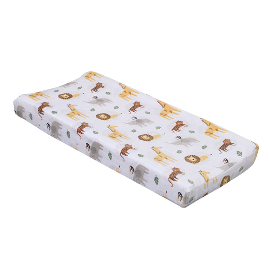 Jungle Trails Grey, Gold, Green and White Super Soft Animal Print Changing Pad Cover